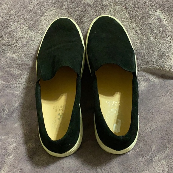 Used Vince Camuto slip on sneakers. Black Swede. Size 10.